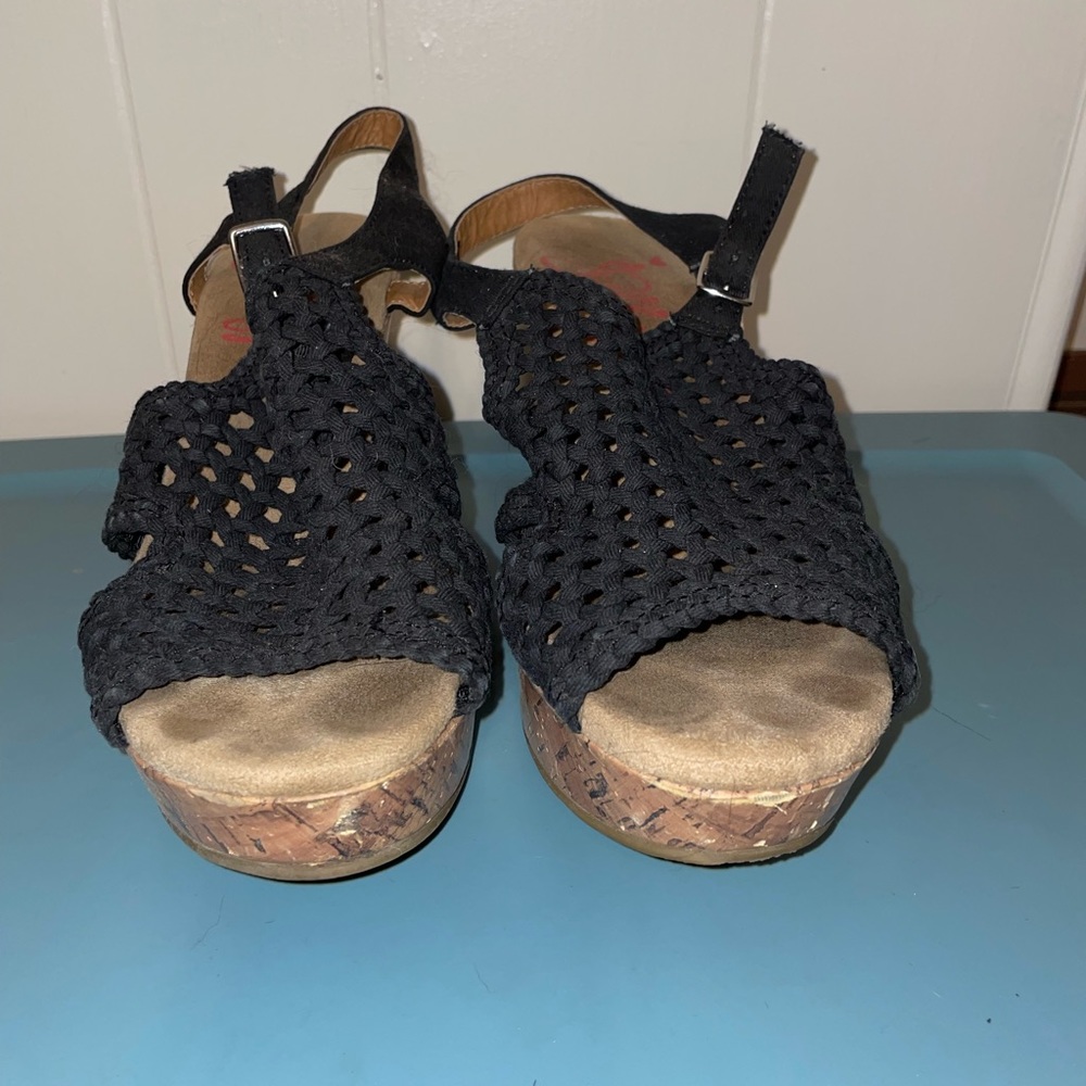 Black Basket Weave Wedge Heel